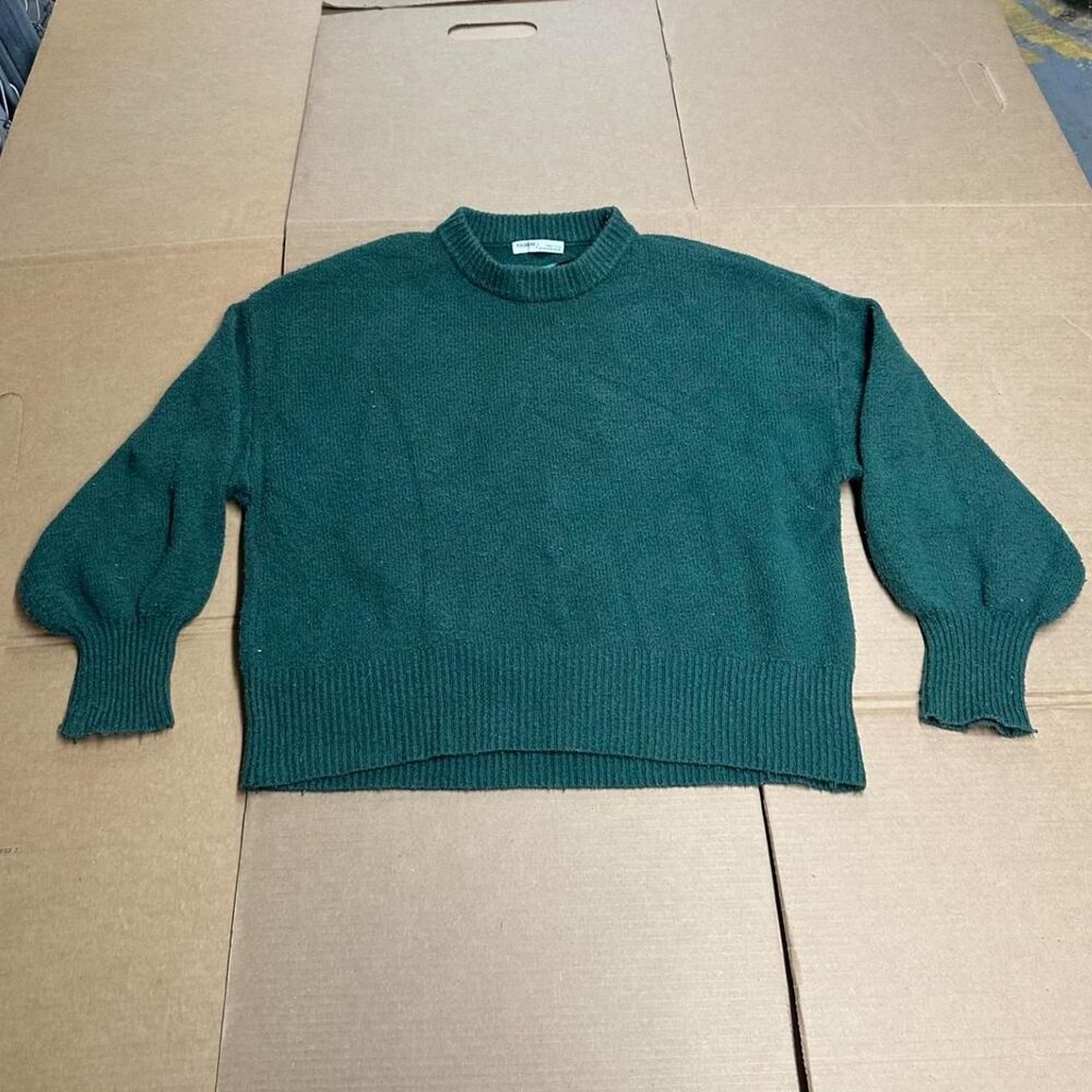 Pull & Bear Chunky Knit Sweater Emerald Green Balloon Sleeve Cropped M